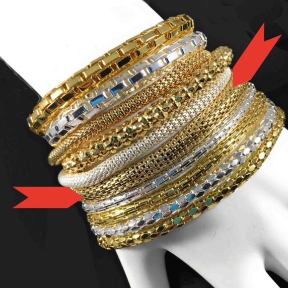 Mesh Chain Stretch Bracelet 6mm Gold Plated on Iron - Glides on Easily! - Picture 6 of 6